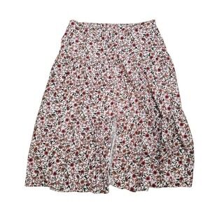 Old Navy Flowy A-Line Skirt Womens XL White Floral Button Front Slit Cottagecore